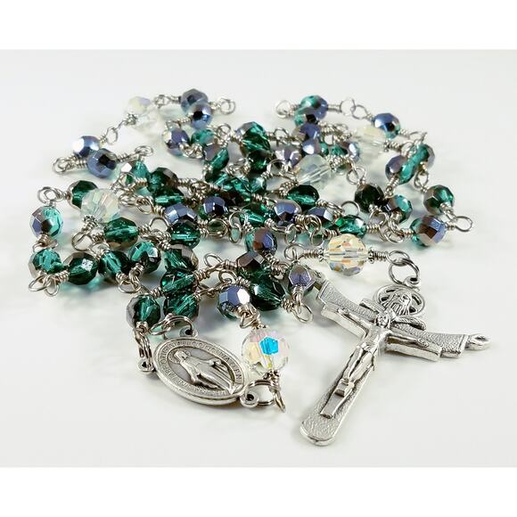 Handmade Five Decade Rosary, Unbreakable Rosary, Fire Polished Beads - Picture 10 of 10